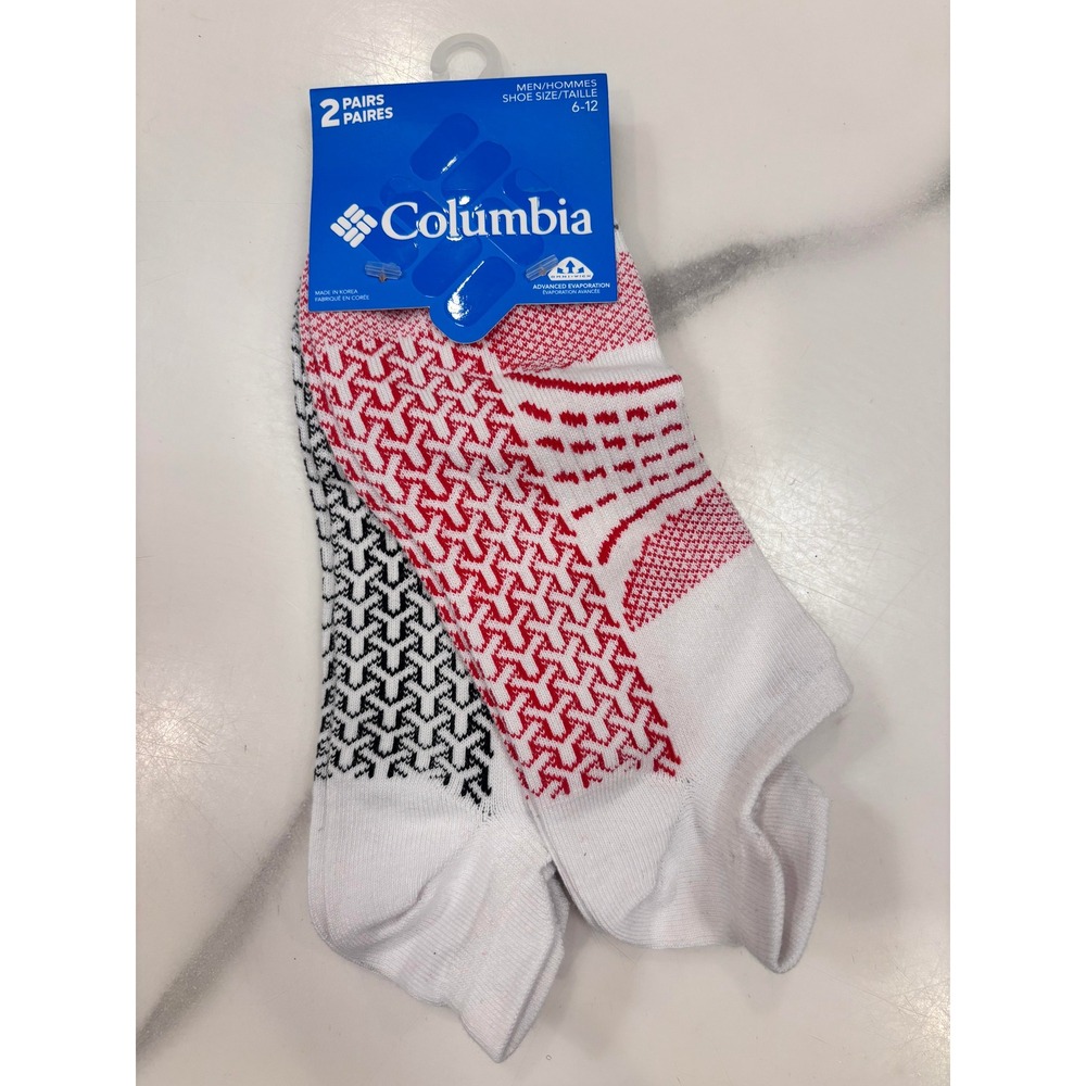 Columbia Mens Omni-Wick 2 Pack Low Cut Socks White Red Black Size 6-12